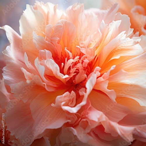 An extreme close-up of a pink peonies  focusing on the texture of its petals that appear almost translucent in the bright daylight