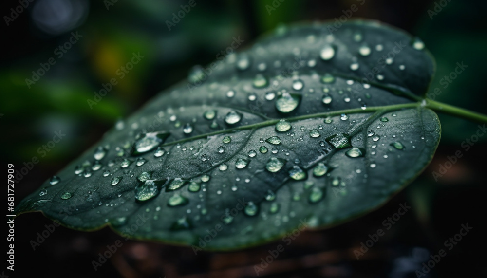 Fresh green leaf with dew drop, symbolizing growth and freshness generated by AI Fresh green leaf with dew drop, symbolizing growth and freshness generated by AI
