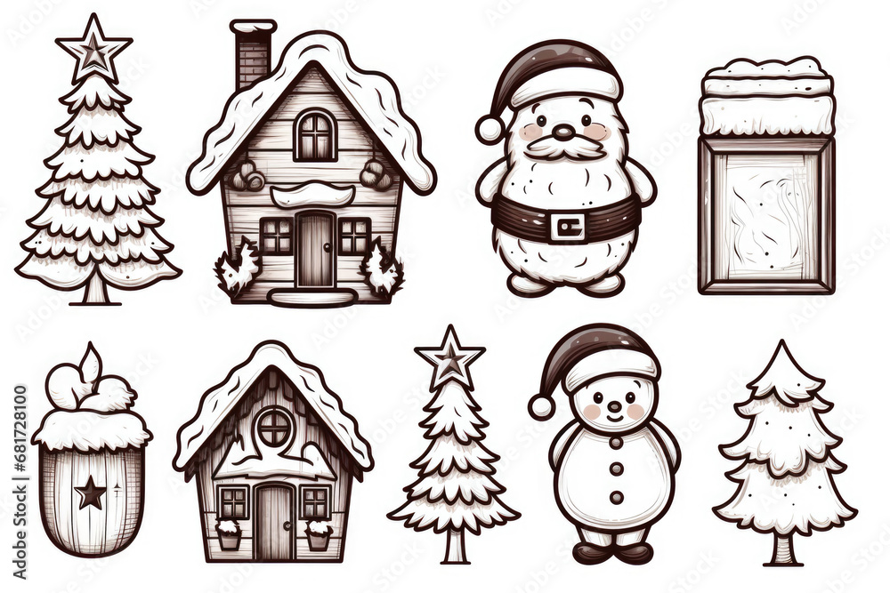 A collection of black and white Christmas icons. This versatile image can be used for various holiday-themed projects. A collection of black and white Christmas icons. This versatile image can be used for various holiday-themed projects.
