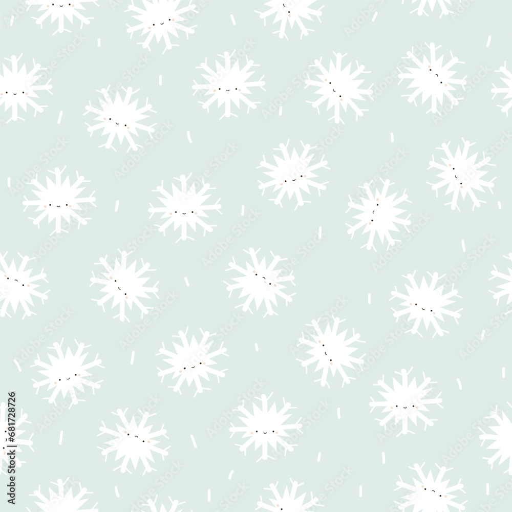 Cute seamless pattern with white snowflakes. Funny winter print. Vector hand drawn illustration. Cute seamless pattern with white snowflakes. Funny winter print. Vector hand drawn illustration.