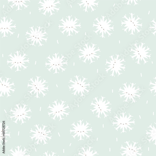 Cute seamless pattern with white snowflakes. Funny winter print. Vector hand drawn illustration.