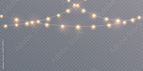 Christmas glowing lights isolated on transparent background. For New Year's and holiday decorations. photo