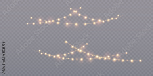 Christmas glowing lights isolated on transparent background. For New Year's and holiday decorations.