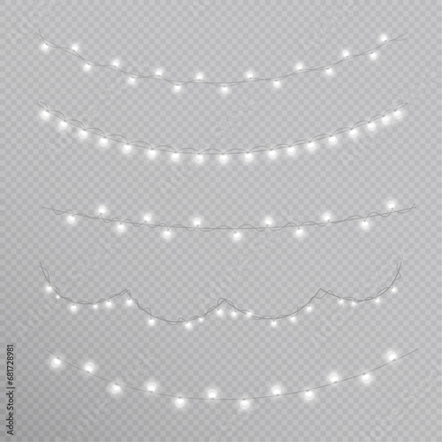 Christmas glowing lights isolated on transparent background. For New Year's and holiday decorations.