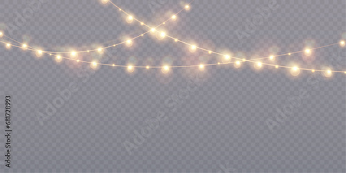 Christmas glowing lights isolated on transparent background. For New Year's and holiday decorations.