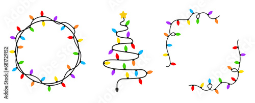 Set of Christmas lanterns. Christmas garland. Vector graphics