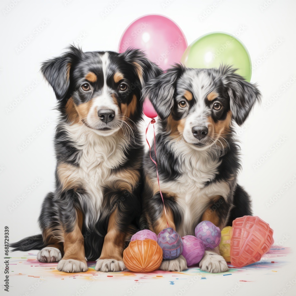 Happy birthday with dogs greeting card clip art pencil sketched illustration Happy birthday theme. For banners, posters, gift cads, advertising. AI generated. Happy birthday with dogs greeting card clip art pencil sketched illustration Happy birthday theme. For banners, posters, gift cads, advertising. AI generated.