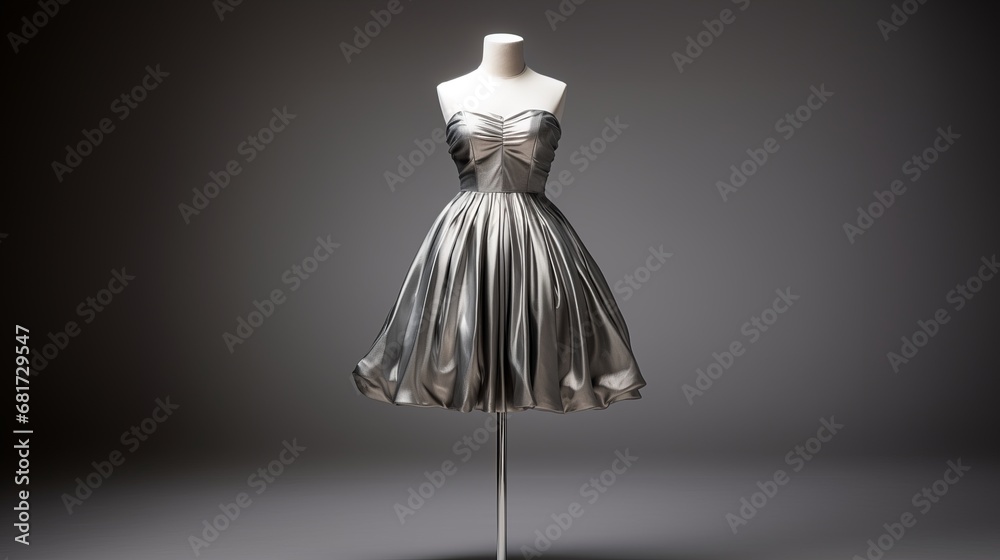 Silver dress with sparkles on a mannequin in a store. Silver dress with sparkles on a mannequin in a store.