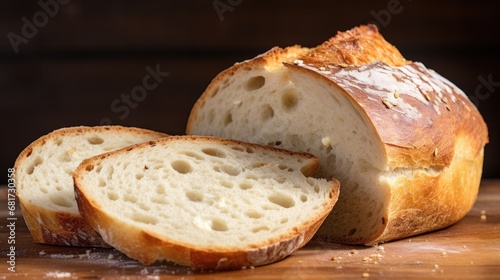 Breaking open a loaf of fresh bread reveals its tender crumb, speckled with air pockets