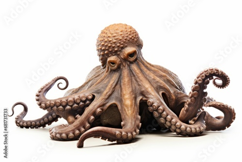 Vibrant octopus with colorful tentacles on white background for design, photography, and marine life
