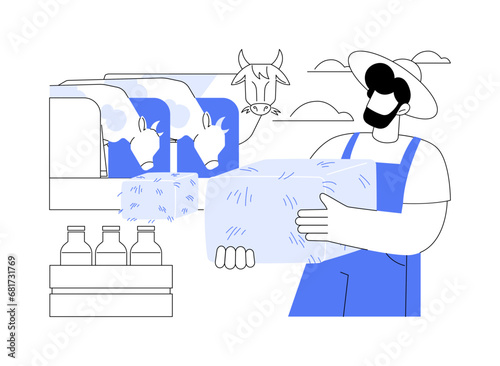 Handling milk cows abstract concept vector illustration.
