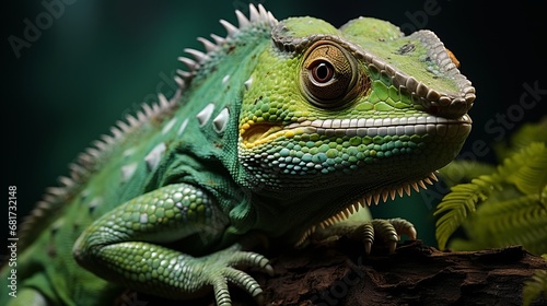 Close-up of a green-colored chameleon © ProVector
