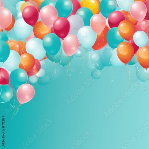 A vibrant balloon-filled background with the option to add custom text