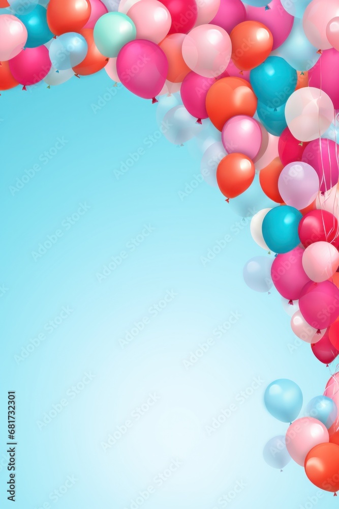A vibrant balloon-filled background with the option to add custom text