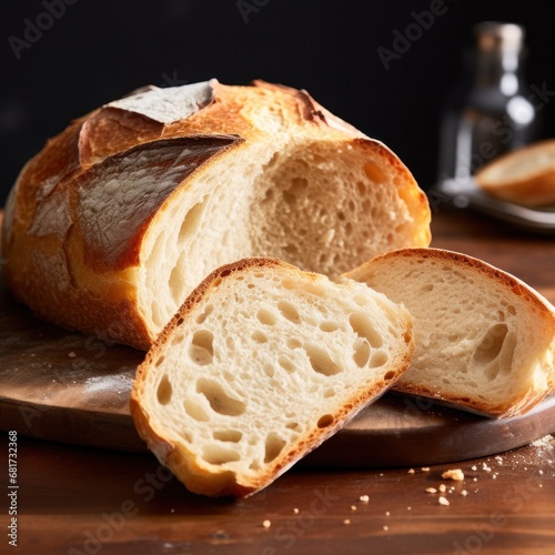 Breaking open a loaf of fresh bread reveals its tender crumb, speckled with air pockets