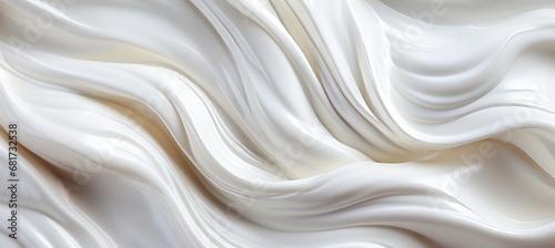 Smooth and creamy white vanilla yogurt close up, top view with complete background coverage