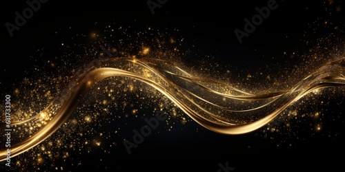 Golden Whirl on Black: Enchanting Sparkle Particles Create a Cosmic Dance of Luminosity and Opulence