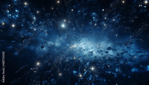 Digital blue particles wave with shining stars abstract background with vibrant light effects