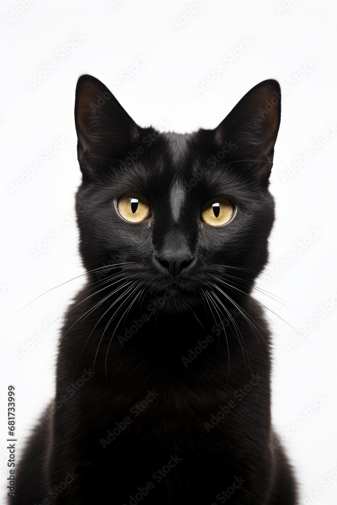 A black cat with intense yellow eyes looking directly at the camera. Perfect for Halloween-themed designs or for adding a touch of mystery to your projects.