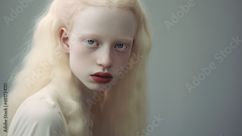 Albino girl looking at the camera.