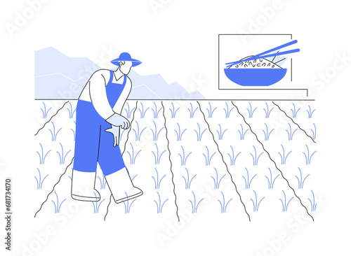 Rice growing abstract concept vector illustration.