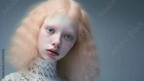 Albino girl looking at the camera.