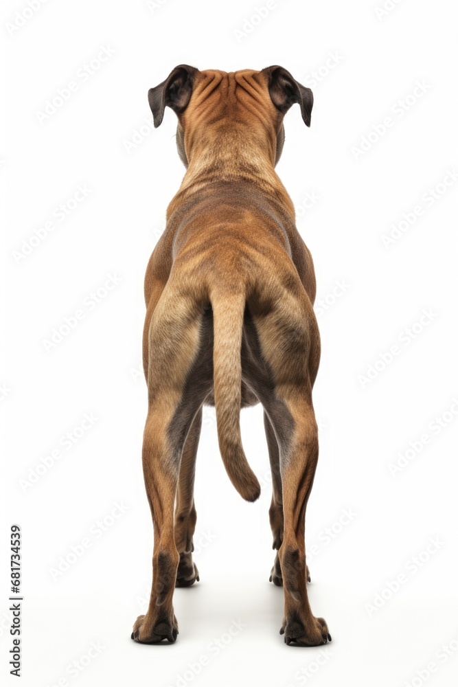 A large brown dog standing on top of a white floor. This versatile image can be used in various contexts.