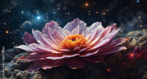 Celestial Blossom: A Fusion of Galaxies, Stars, and Nebulas in a Flower - AI Generative © Being Imaginative