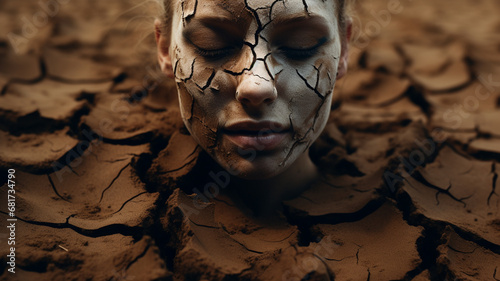 woman covered in face of mud photo