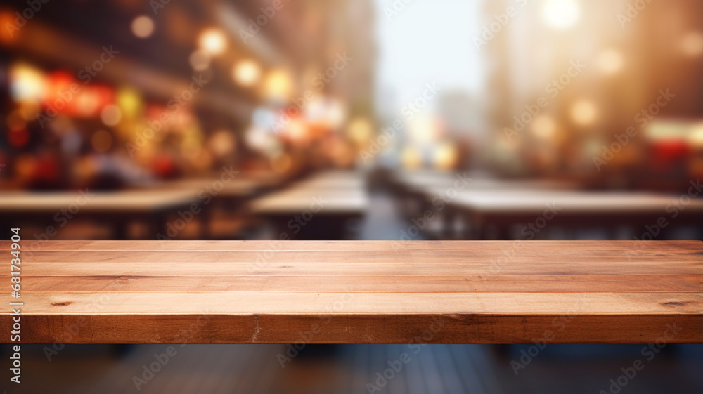 empty wooden table with abstract background
