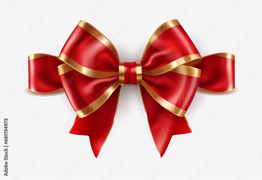 Fita vermelha de Natal e arco com ouro isolado contra fundo transparente Fita vermelha de Natal e arco com ouro isolado contra fundo transparente