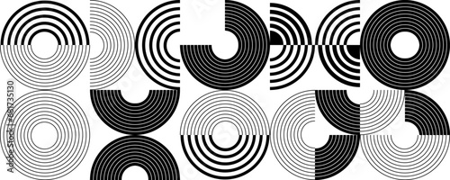 Seamless geometric pattern in bauhaus style. Abstract modern black and white trendy background. Vector illustration isolated on white background.