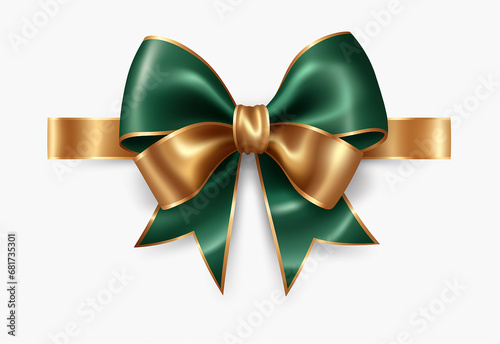 Fita verde de Natal e arco com ouro isolado contra fundo transparente
