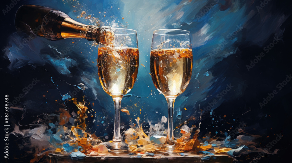 Celebration, champagne, New Year's cards, new year - obrazy, fototapety, plakaty 