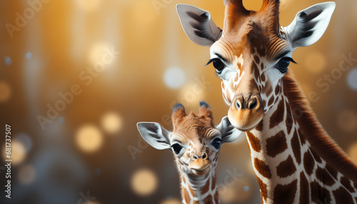 Cute giraffe looking at camera in African savannah generated by AI © djvstock