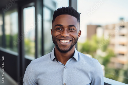 Man with beard smiles at camera. Suitable for use in various commercial and personal projects