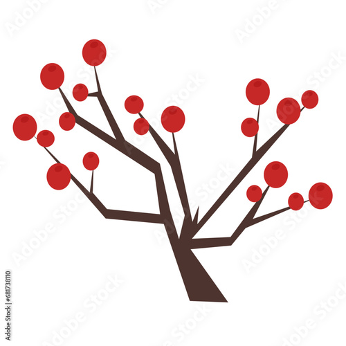 Rowan. Tree with red rowan. Winter tree. Creative tree.