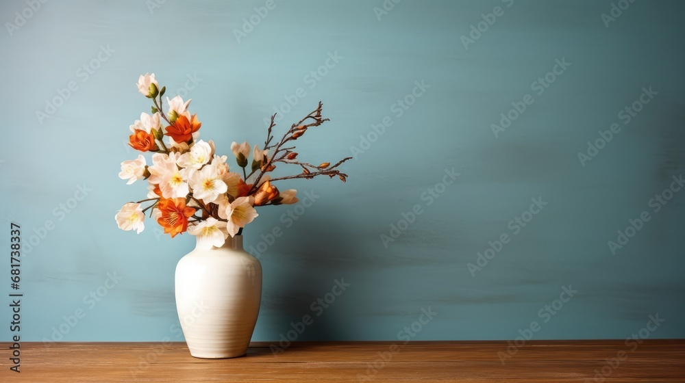 Flowers in vase on table with copy space Flowers in vase on table with copy space