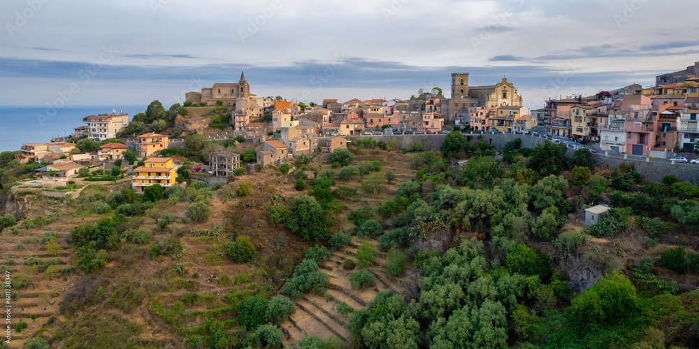 Aerial view of  old picturesque town of Forza d'Agro