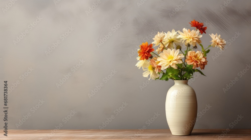 Flowers in vase on table with copy space Flowers in vase on table with copy space
