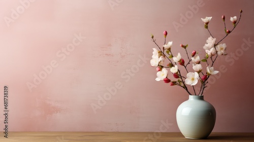 Flowers in vase on table with copy space