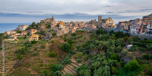 Aerial view of  old picturesque town of Forza d'Agro © afinocchiaro