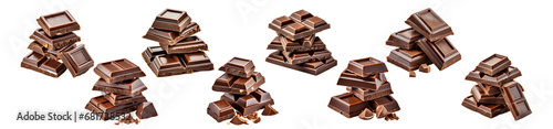 Collection of chocolate bars isolated on transparent background.