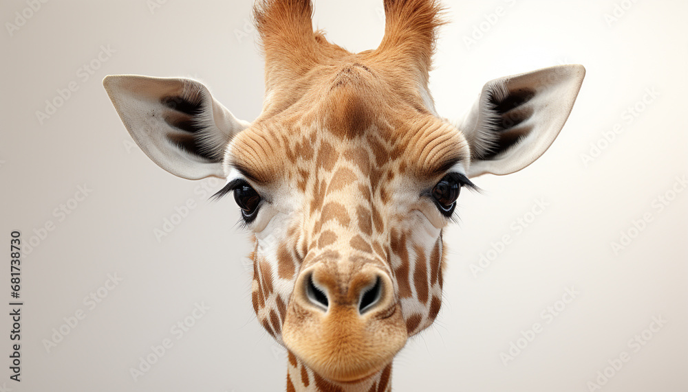 Cute giraffe looking at camera, on white background generated by AI