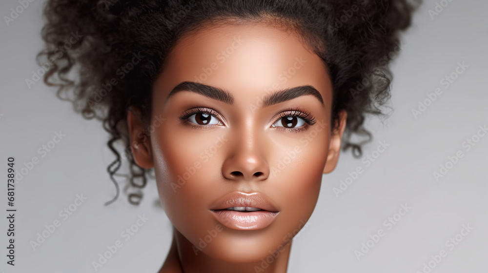 Beautiful black woman with perfect makeup on white background. Beauty and skin care concept Beautiful black woman with perfect makeup on white background. Beauty and skin care concept