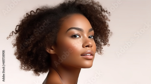 Beautiful black woman with perfect makeup on white background. Beauty and skin care concept