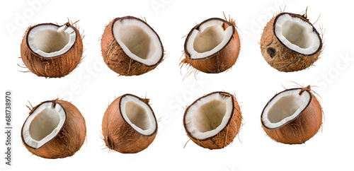 Fresh coconuts collection isolated on transparent background. photo