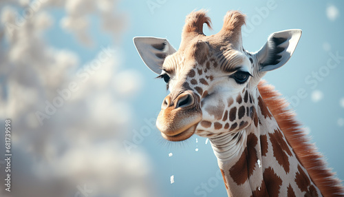 Giraffe, nature beauty, looking at camera, spotted pattern, safari generated by AI © djvstock