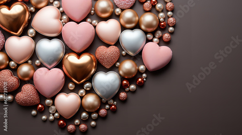 Space for copy, A minimalistic flatlay photo of various Valentine's Daythemed gold items photo