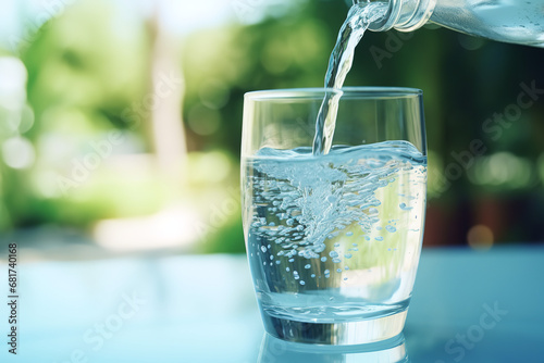 Water is poured into a glass, in the style of selective focus